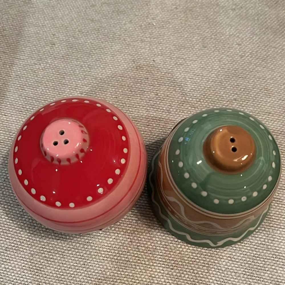 Hand-Painted Ornament & Bell Stoneware Salt & Pepper Shaker/NWT